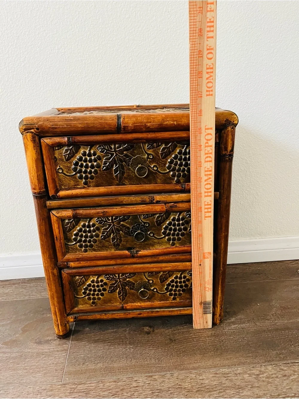 Bamboo Accent 3-Drawer Side Table in Warm Brown